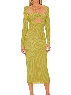 AFRM Olive Green Long Sleeve Cutout Midi Dress